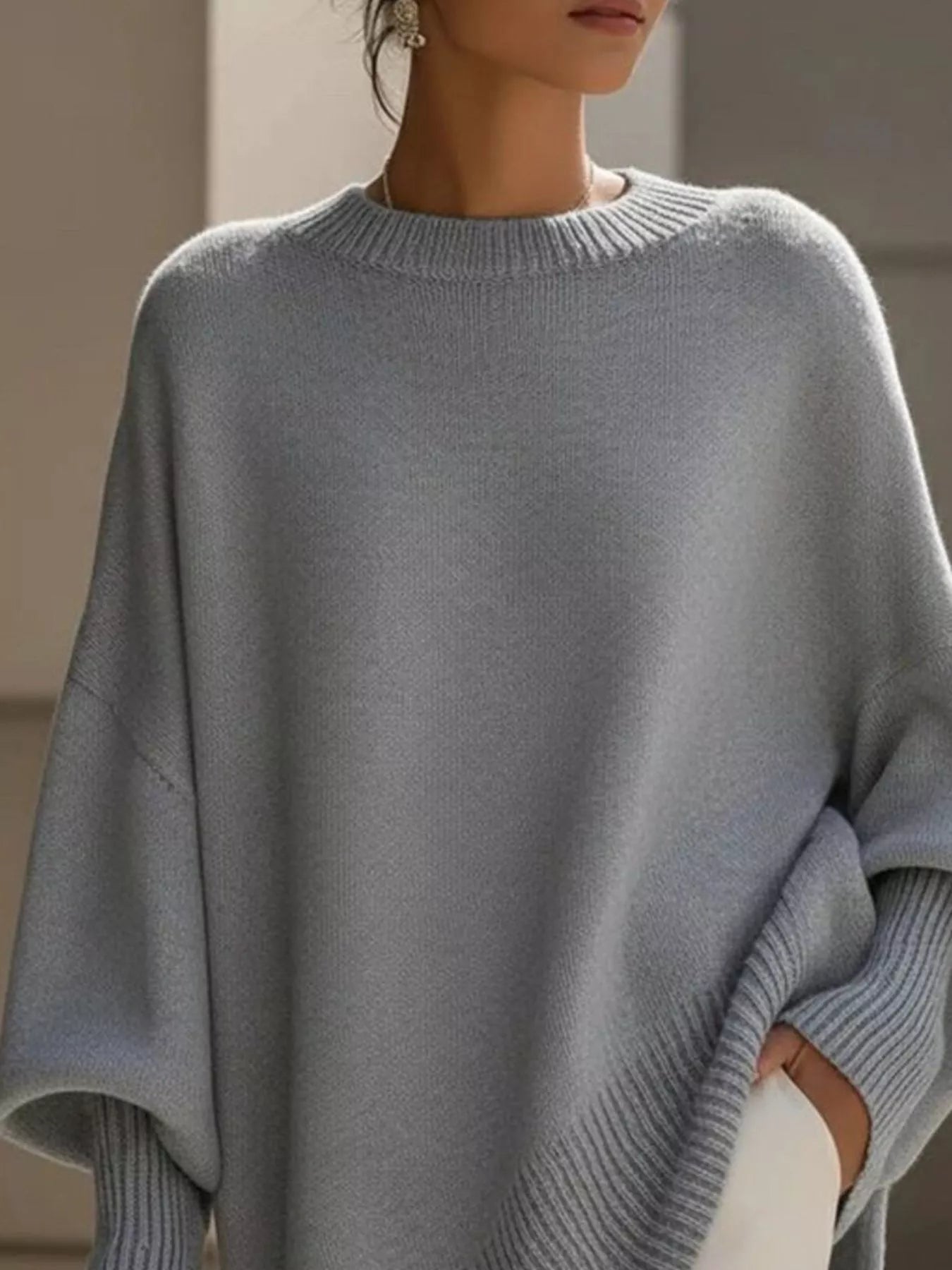 Oversized Sweater - Ribbed Batwing Sleeve - Fashions Envy