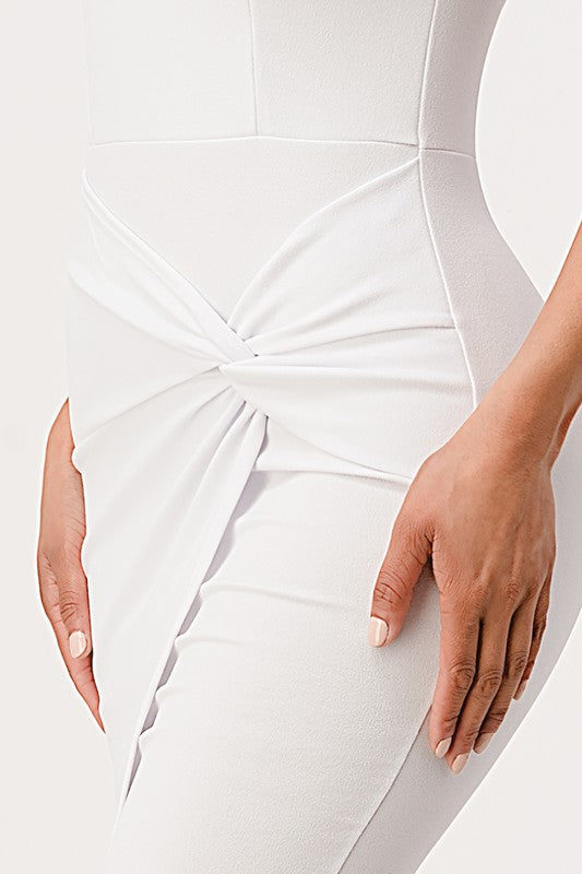 Off The Shoulder Sleeveless Front Twist Bodycon Mini Dress