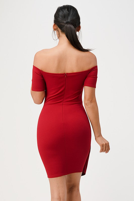 Off The Shoulder Sleeveless Front Twist Bodycon Mini Dress