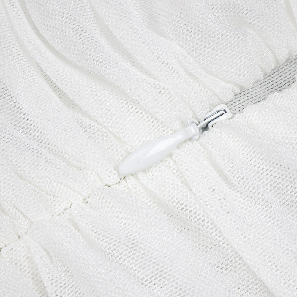 Sheer Mesh Backless Dress - White Halter Long Sleeve