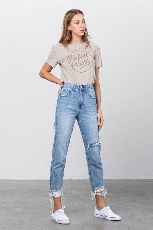 High-Waist Tapered Medium Wash Jeans - Fashions Envy