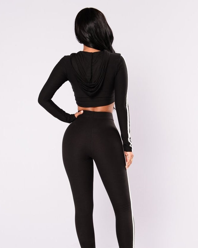 Women's Crop Top Hoodie Jogger Pants Tracksuit