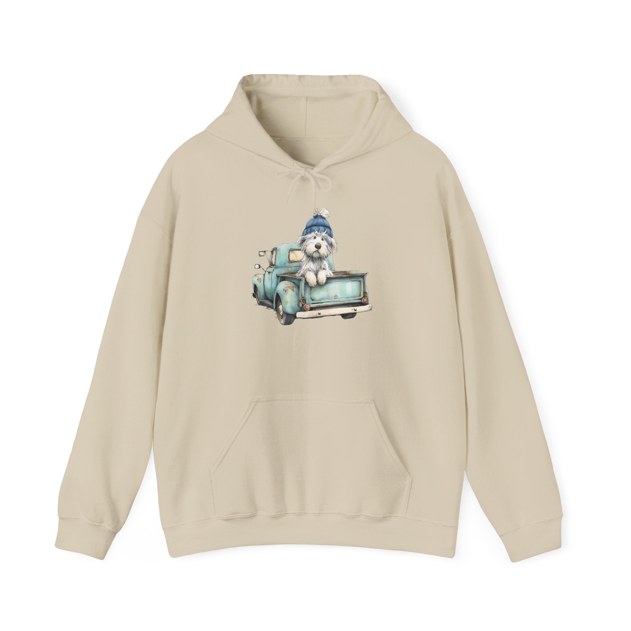Vintage Truck Pup Hoodie - Cozy Winter Dog Lover Sweatshirt