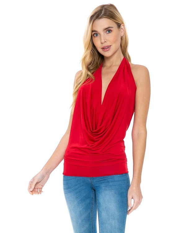 Open Back Drop Neck Sexy Pullover Blouse