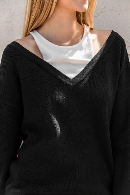 Black Two Layered Knit Sweater