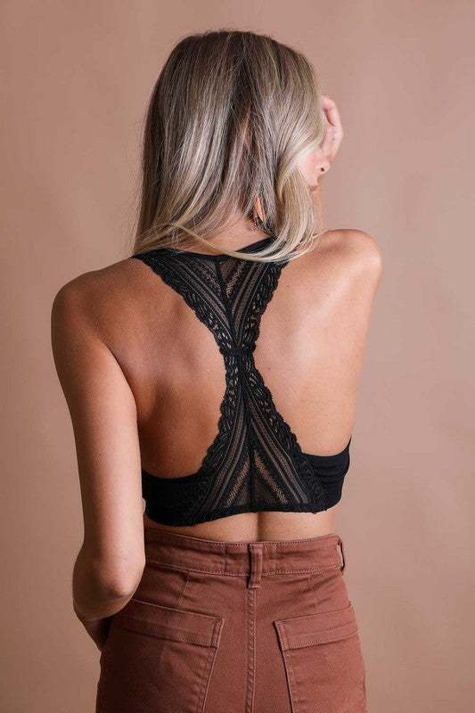 Seamless Front Lace Racerback Bralette Top