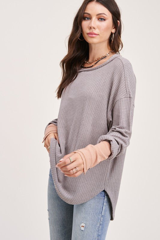 Raw Edge Details Bree Waffle Top