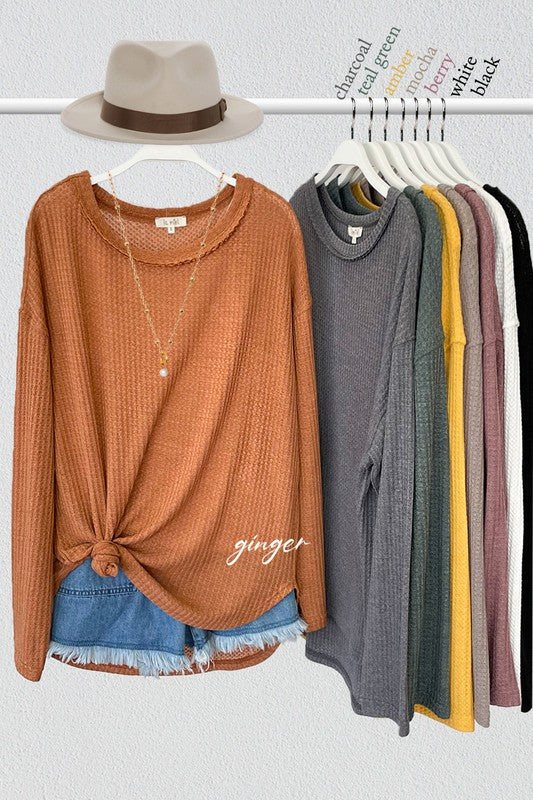 Raw Edge Details Bree Waffle Top