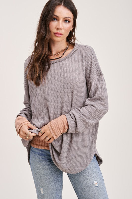 Raw Edge Details Bree Waffle Top