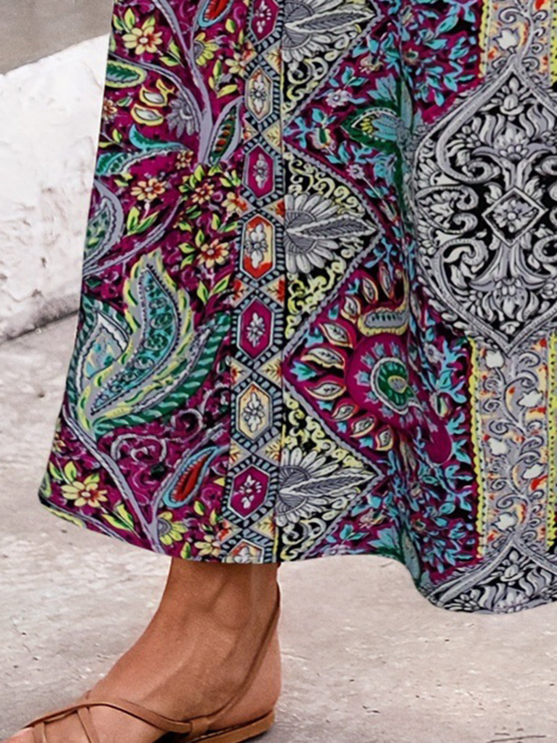 Slit Printed Elastic Waist Skirt - Fashions Envy