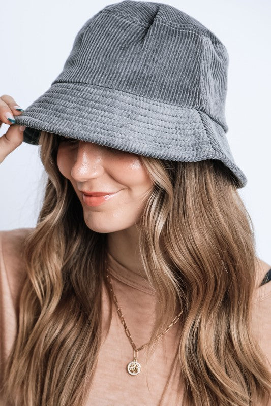 Trendy Solid Color Corduroy Bucket Hat