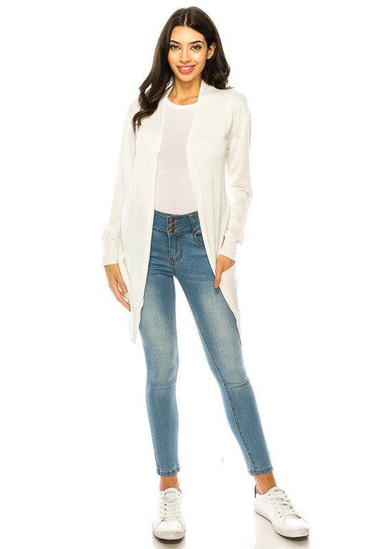 Solid Knit Long Cardigan Sweater with Pockets