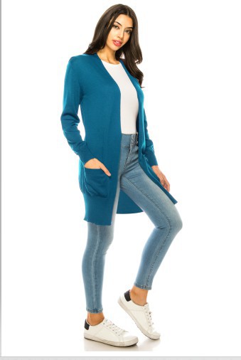Solid Knit Long Cardigan Sweater with Pockets