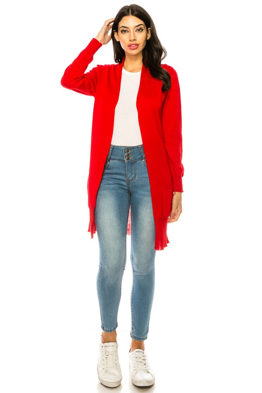 Solid Knit Long Cardigan Sweater with Pockets