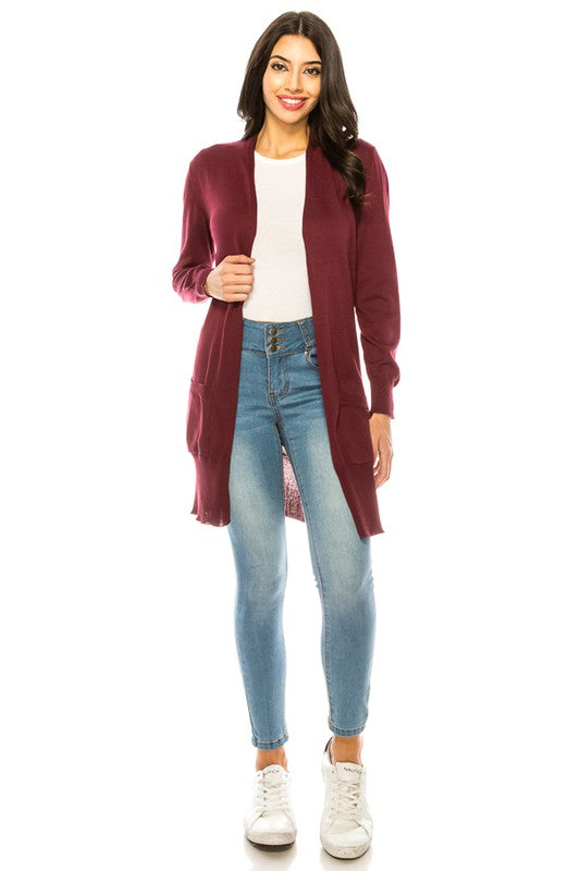 Solid Knit Long Cardigan Sweater with Pockets