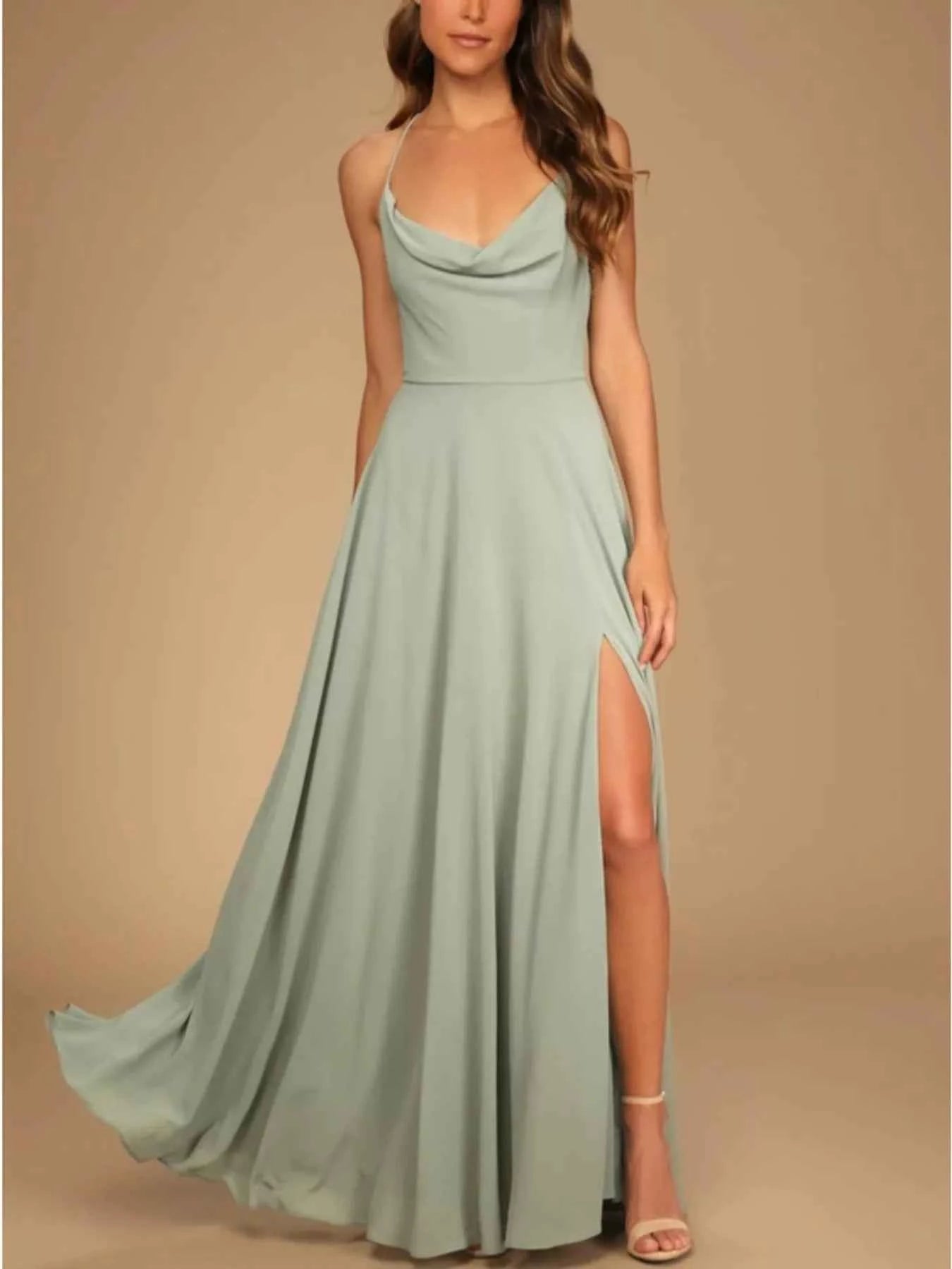 Slit Maxi Dress - Lace-Up Backless Gown
