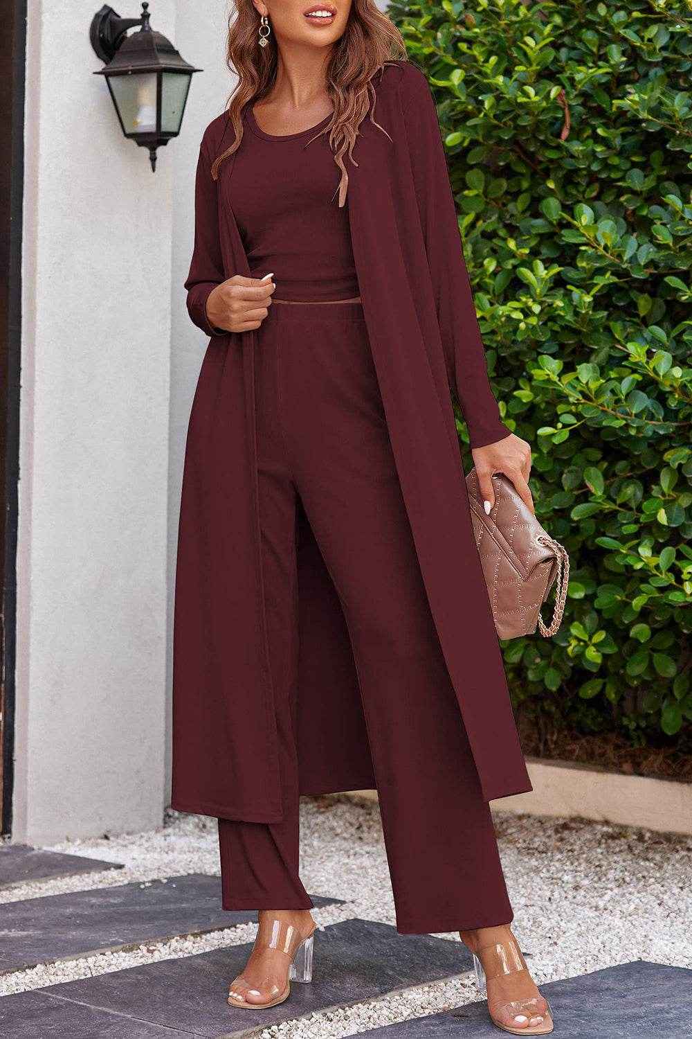 Drawstring Tank - Long Sleeve Cover Up and Pants Set