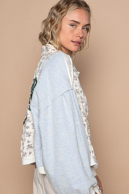 Cream-Multi Printed Drop Shoulder Button Up Jacket