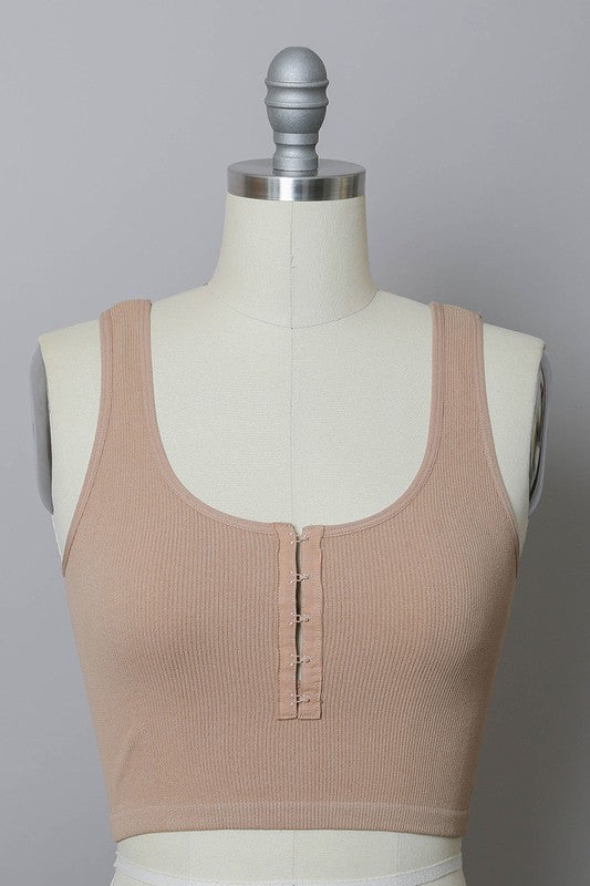Cropped Ribbed Hook Eye Sleeveless Brami