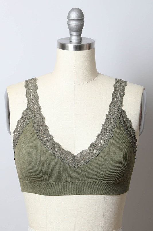 Cropped Lace Trim Padded Bralette