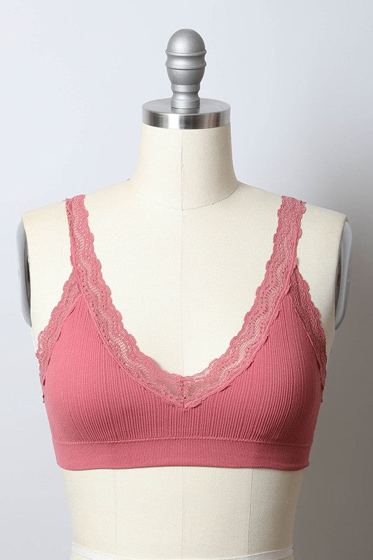 Cropped Lace Trim Padded Bralette