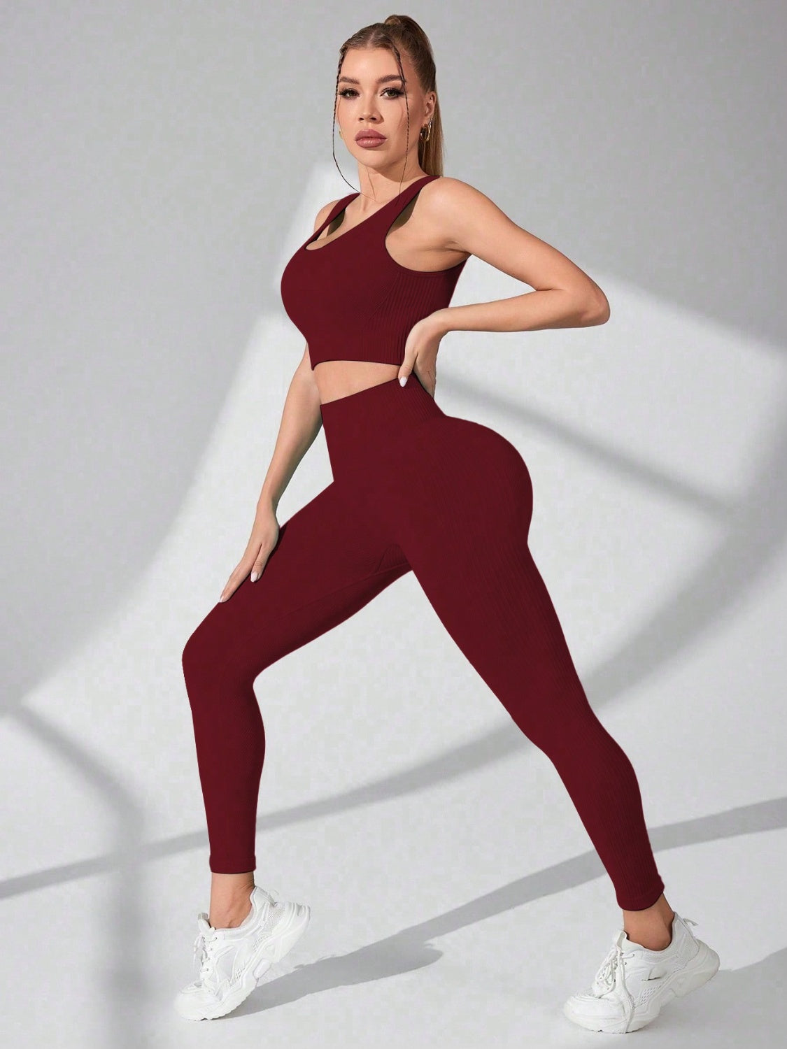 Scoop Neck Wide Strap Top and Pants Active Set - Fashions Envy