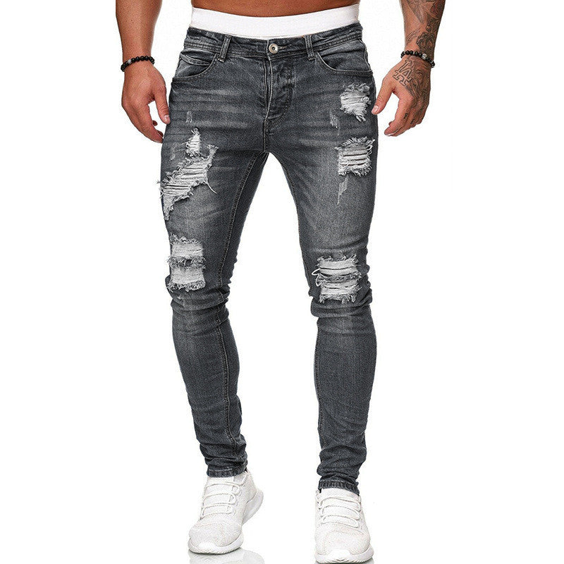 Ripped Skinny Jeans Men - Vintage Wash Denim Pants