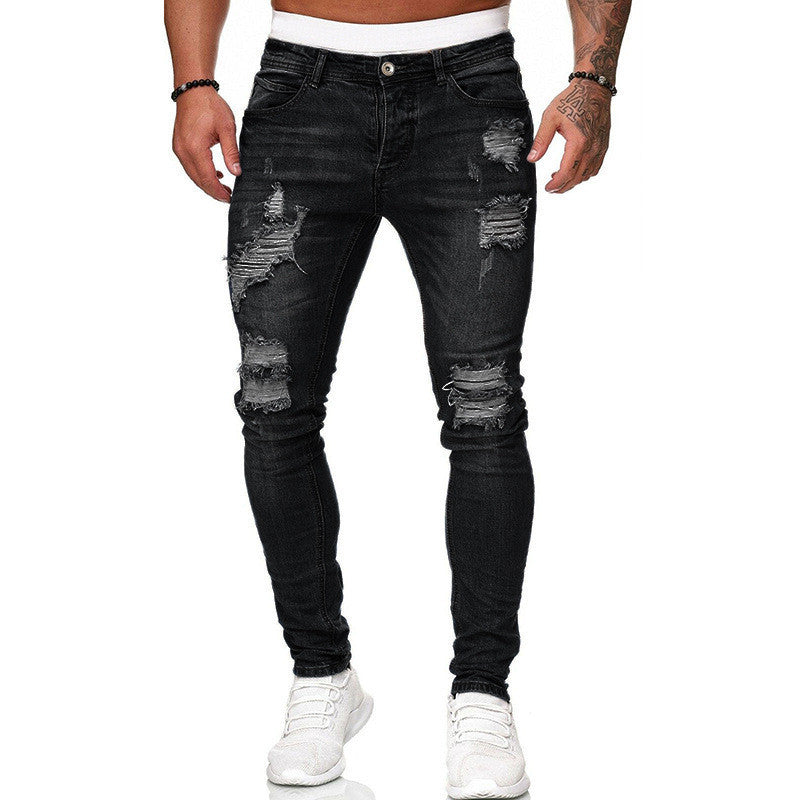 Ripped Skinny Jeans Men - Vintage Wash Denim Pants