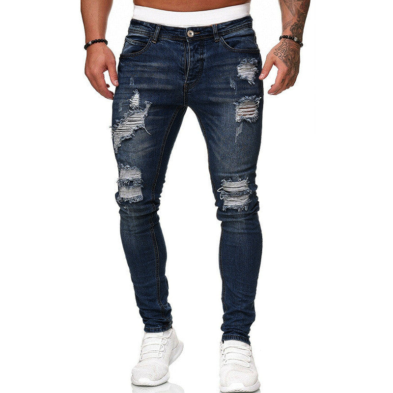 Ripped Skinny Jeans Men - Vintage Wash Denim Pants