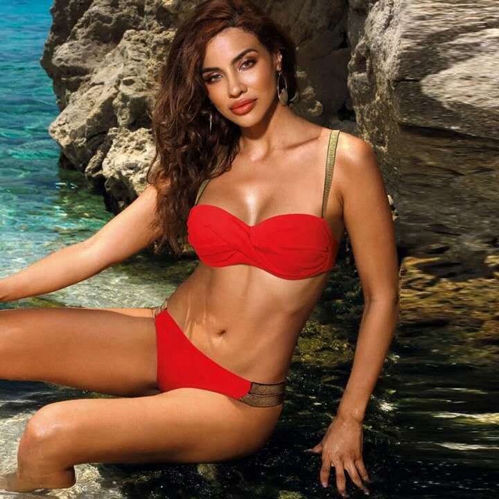 Sexy Mid-Waist Bandeau Gather Cup Bikini Swimwear