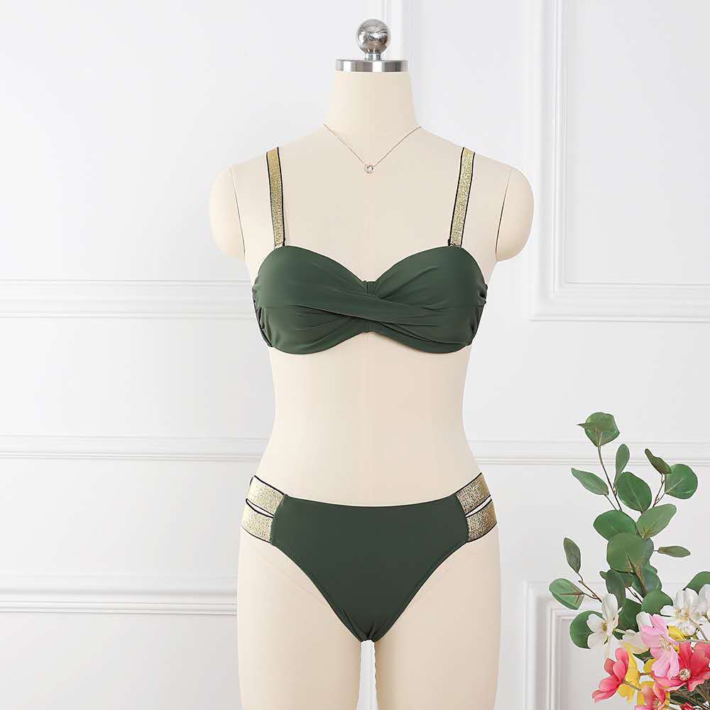 Sexy Mid-Waist Bandeau Gather Cup Bikini Swimwear