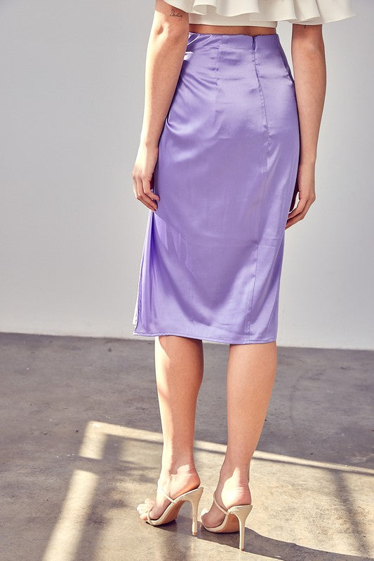 Side Gathered Slit Midi Skirt