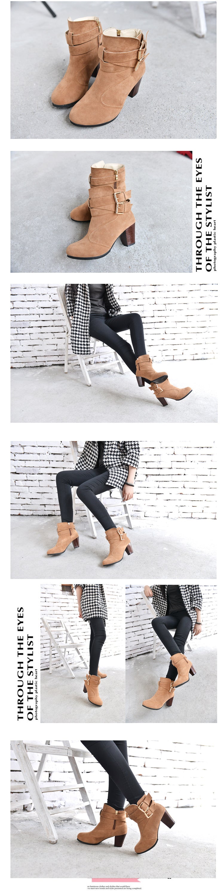 Women's Leather Ankle Boots - Strap Buckle Style - Fashions Envy