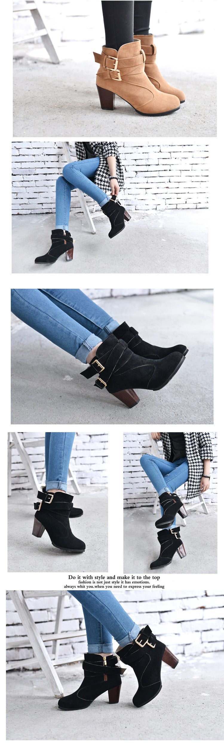 Women's Leather Ankle Boots - Strap Buckle Style - Fashions Envy