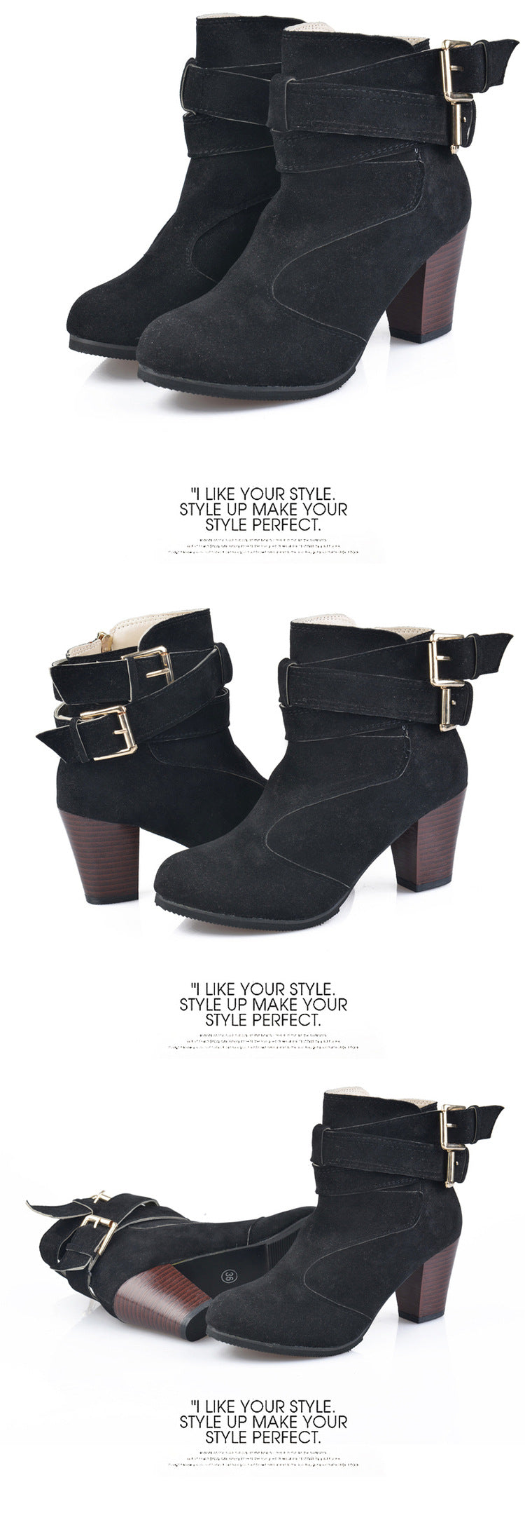 Women's Leather Ankle Boots - Strap Buckle Style - Fashions Envy
