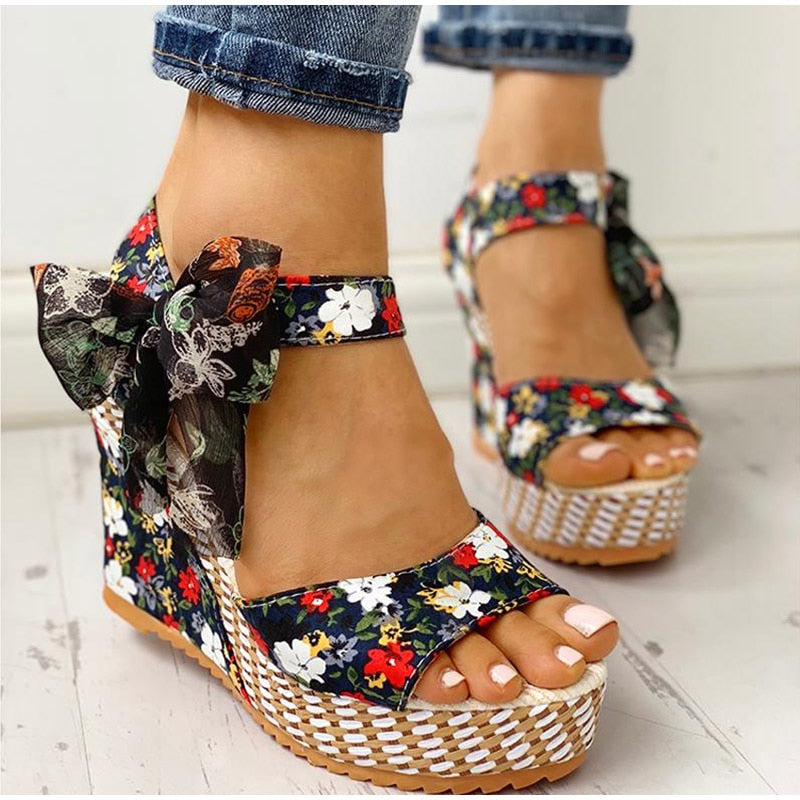 Women's Bohemian High Heel Sandals - Strappy Design - Fashions Envy