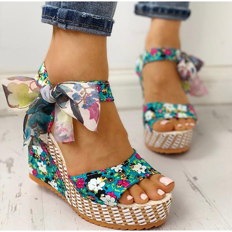 Women's Bohemian High Heel Sandals - Strappy Design - Fashions Envy