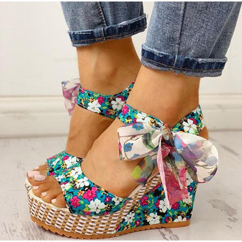 Women's Bohemian High Heel Sandals - Strappy Design - Fashions Envy