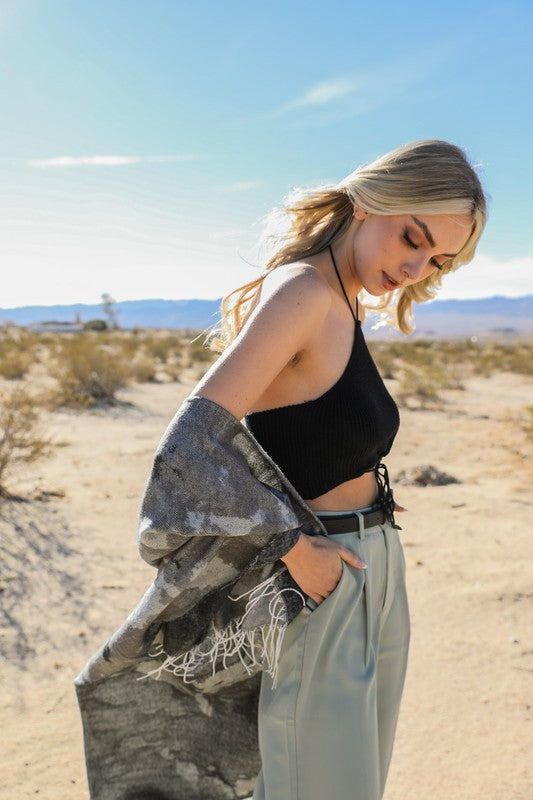 Cropped Lace-Up Halter Knit Bralette