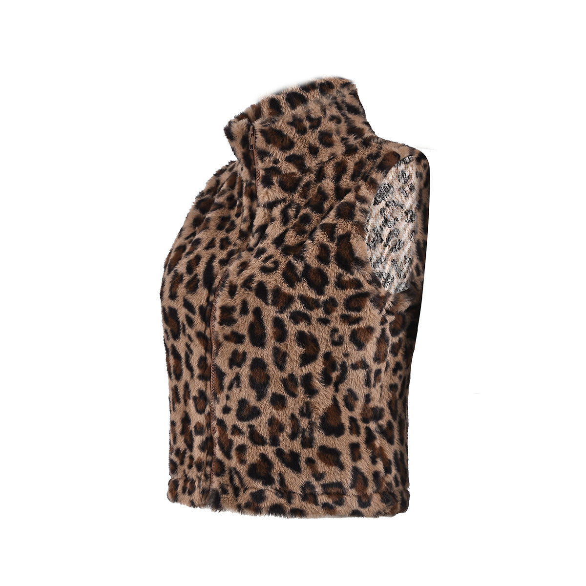 Leopard Print Crop Vest - Zip Front Fleece - Fashions Envy