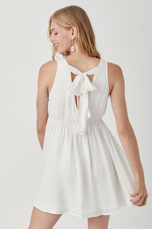Back Tie V-Neck Smock Sleeveless Mini Dress