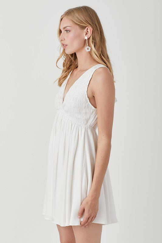 Back Tie V-Neck Smock Sleeveless Mini Dress