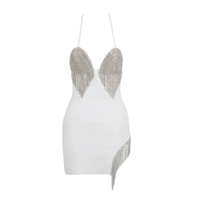 Halter Tassel Prom Dress - Backless Mini Party Style