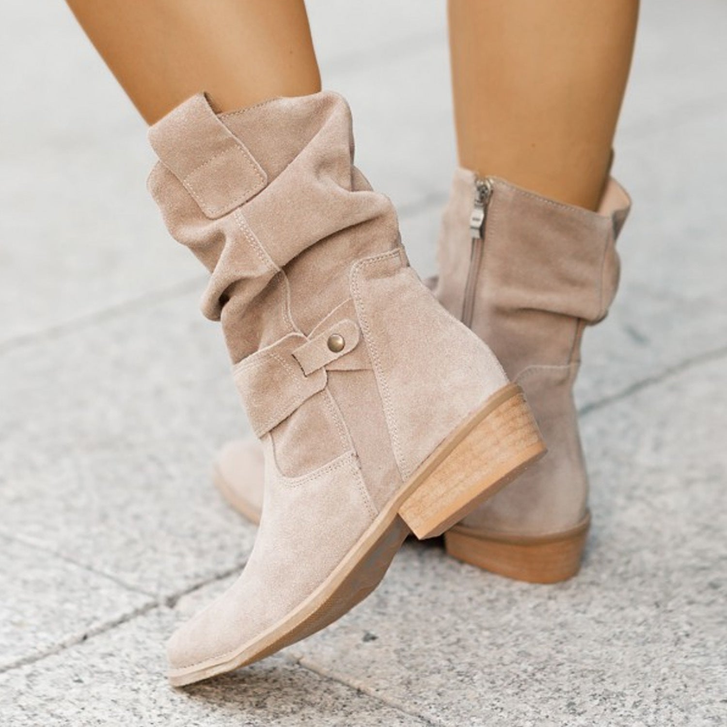 Suede Western Boots - Pointed Toe Zipper Up - Fashions Envy