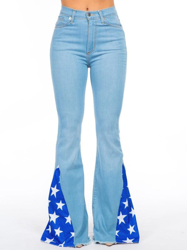 Star Bell Bottom Jeans in Light Wash