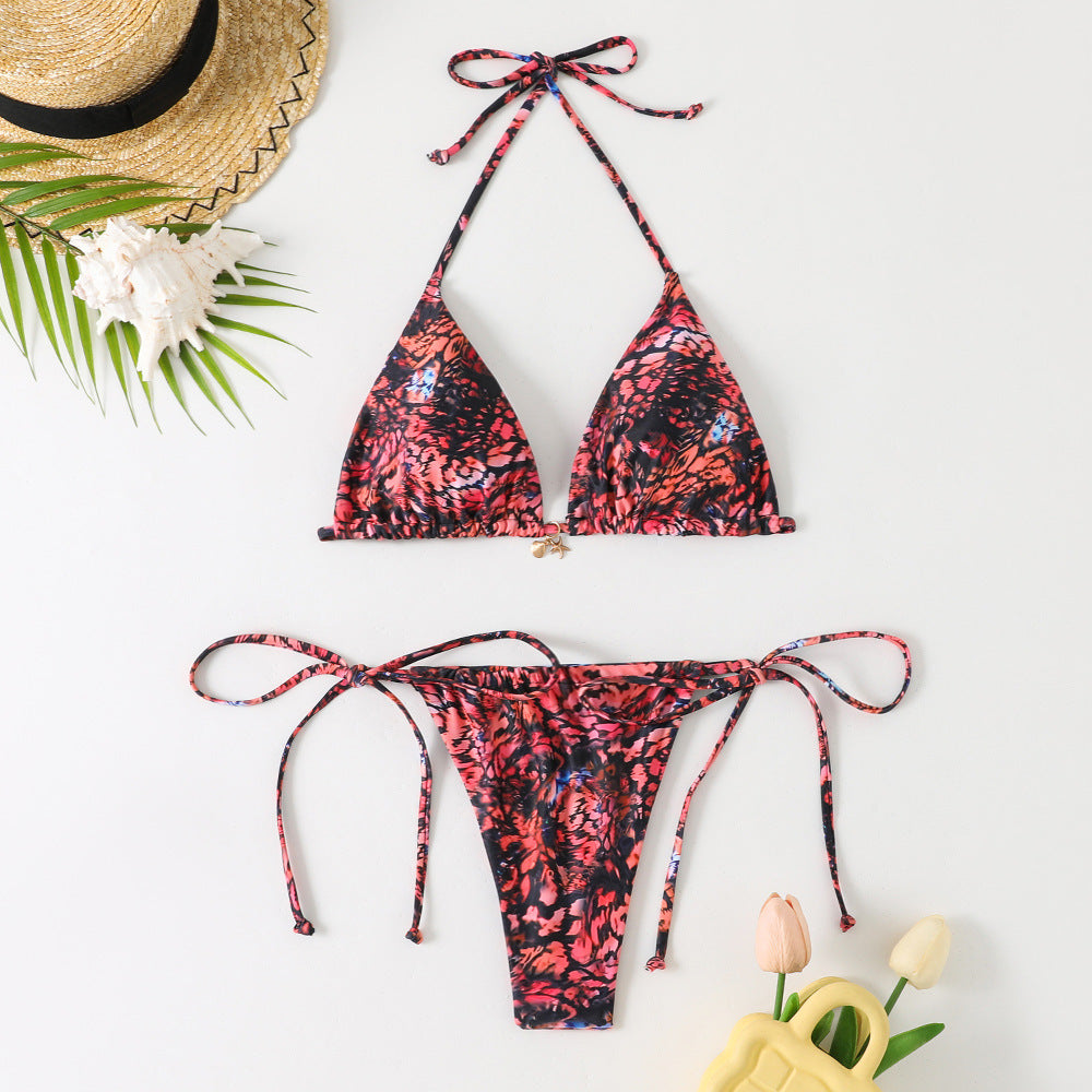 Halter Bikini - Printed Triangle Tie-Side - Fashions Envy