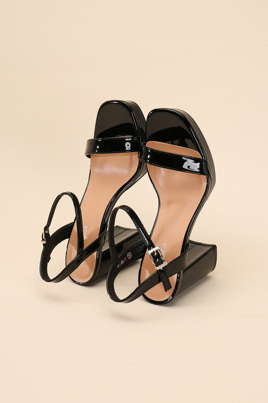 Open Toe Round Front Ankle Strap Heels