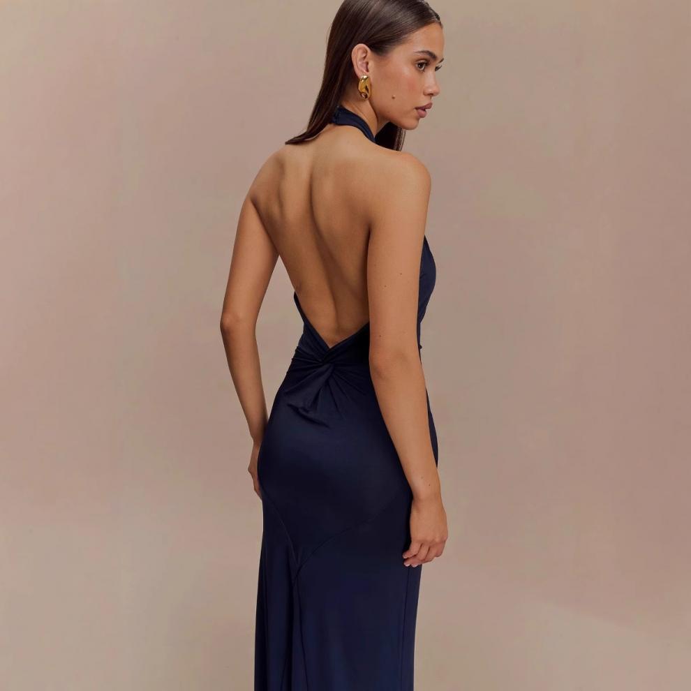 Halter Backless Maxi Dress - Elegant Formal Gown