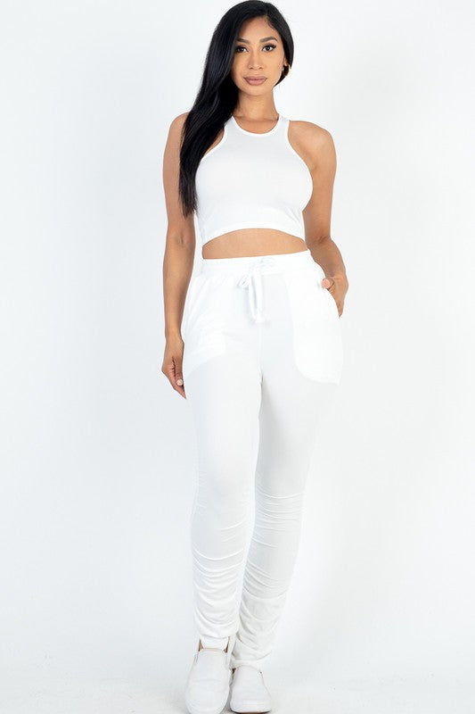 High Stretch Crop Top & Ruched Drawstring Pants Set