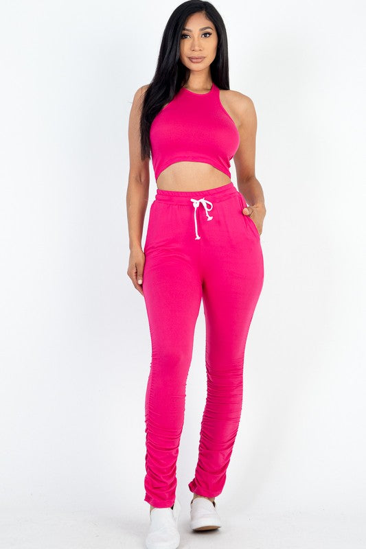 High Stretch Crop Top & Ruched Drawstring Pants Set